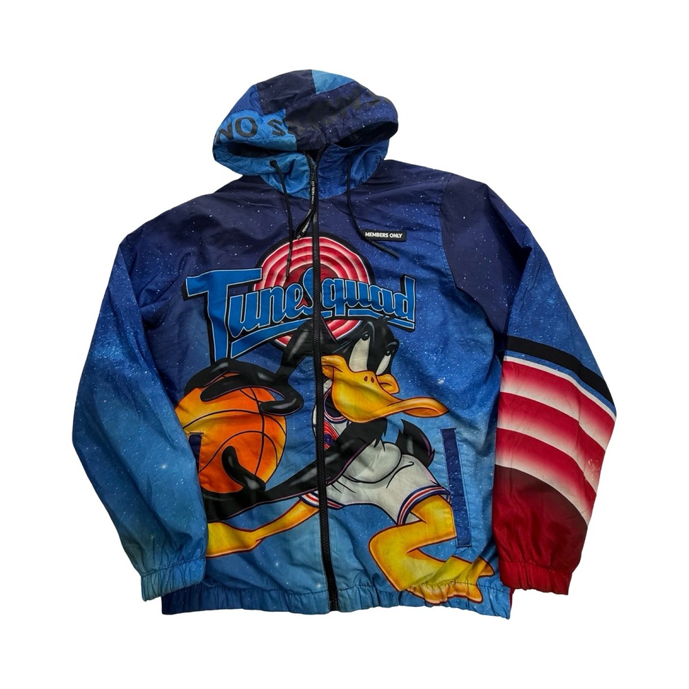 Members Only Space Jam Windbreaker Mens Medium Blue Tune Squad Poly Streetwear